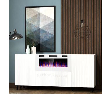 PAFOS 180 EF CAMA MEBLE Комод белый/белый камин/черные ножки PAFOS 180 EF CAMA MEBLE Комод белый/белый камин/черные ножки