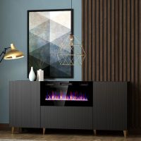 PAFOS 180 EF CAMA MEBLE Комод черный/черный камин/золотые ножки