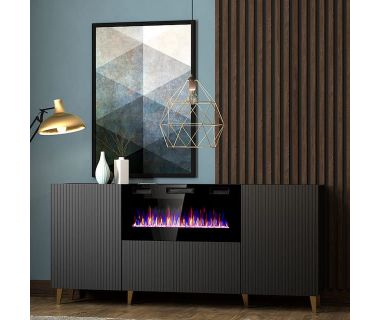 PAFOS 180 EF CAMA MEBLE Комод черный/черный камин/золотые ножки