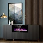 PAFOS 180 EF CAMA MEBLE Комод черный/черный камин/золотые ножки