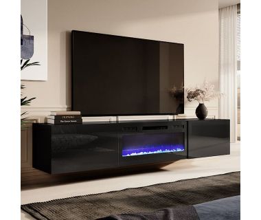 SLIDE K 200 CAMA MEBLE Тумба ТВ навесная черный/черный глянец с черным электрокамином SLIDE K 200 CAMA MEBLE Тумба ТВ навесная черный/черный глянец с черным электрокамином