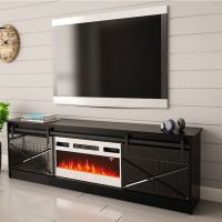 GRANERO CAMA MEBLE Тумба ТВ черный/черный глянец с белым электрокамином