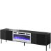 SLIDE K 200 CAMA MEBLE Тумба ТВ чорний/чорний глянець/чорні ніжки з білим електрокаміном