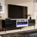 SLIDE K 200 CAMA MEBLE Тумба ТВ чорний/чорний глянець/чорні ніжки з білим електрокаміном