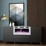 PAFOS 180 EF CAMA MEBLE Комод чорний / білий камін / золоті ніжки