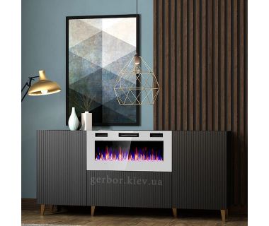 PAFOS 180 EF CAMA MEBLE Комод черный/белый камин/золотые ножки