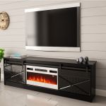 GRANERO CAMA MEBLE Тумба ТВ чорний/чорний глянець з білим електрокаміном