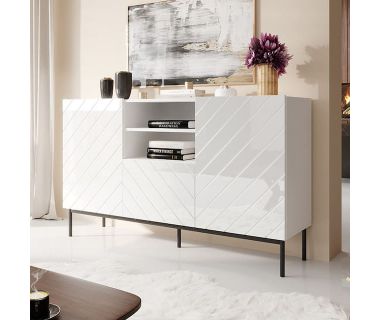 ABETO CAMA MEBLE Комод белый/белый глянец/черные металлические ножки