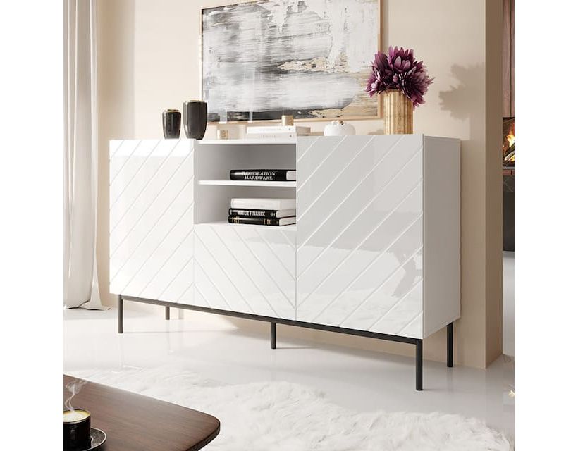 ABETO CAMA MEBLE Комод білий / білий глянець / чорні металеві ніжки