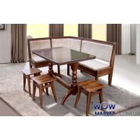 Кухонний куточок Сімейний 170х130 бук 7 і Г (куточок + стіл + 3 табурета) Мікс-Меблі