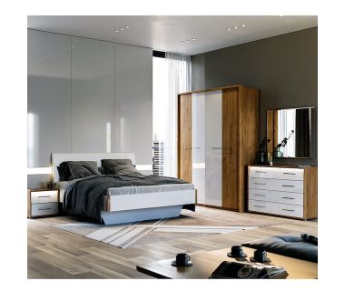 Комплект спальни Ники 4Дв Шкаф 4Дв БЗ Кровать 1,6 БК Тумба 2Шх 2 шт Комод 4Шх Зеркало 900х600 MiroMark