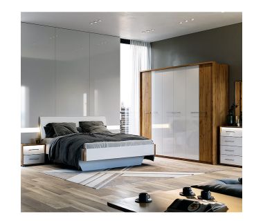 Комплект спальні Нікі 6Дв Шафа 6Дв БЗ Ліжко 1,6 БК Тумба 2Шх 2 шт Комод 4Шх Дзеркало 900х600 MiroMark