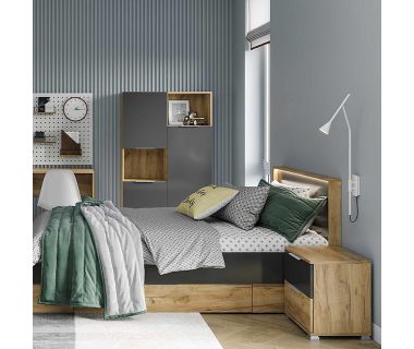 Детская спальня Луна Джуниор 3Дв Пенал 3Дв Кровать 1,4х2,0 с ящиками Тумба 2Шх Комод 4Шх MiroMark