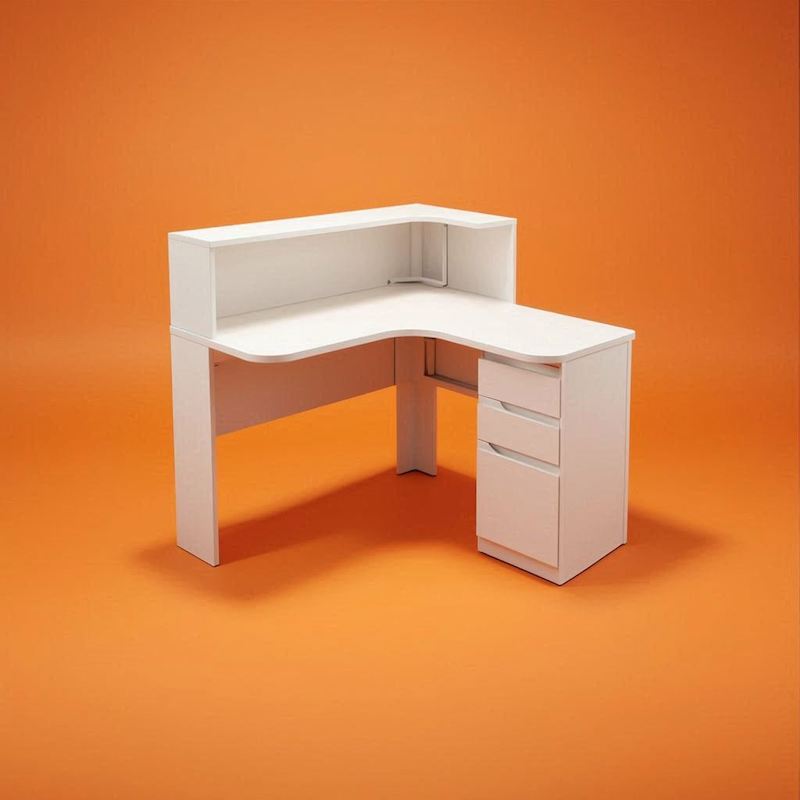 Купить компьютерный стол угловой белый с надстройкой