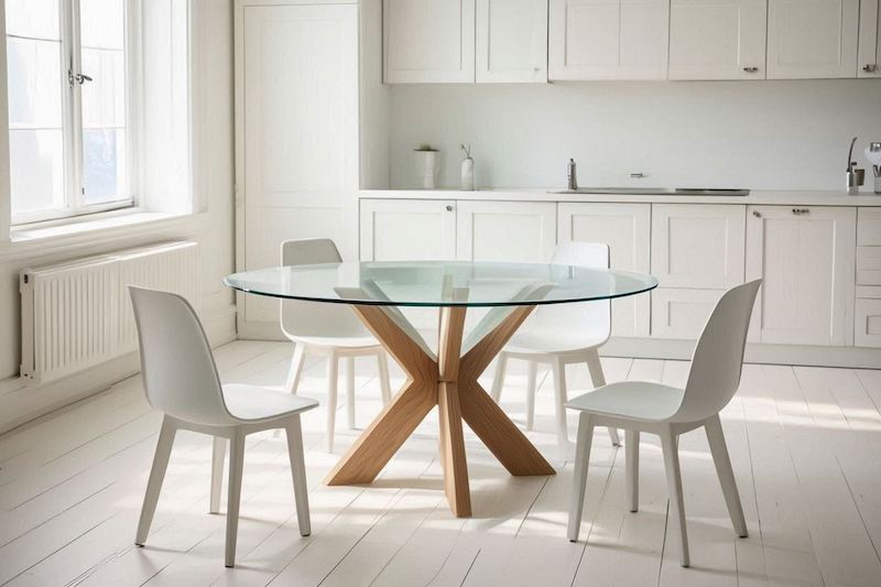 стеклянный кухонный стол круглый на одной ножке для маленькой кухни